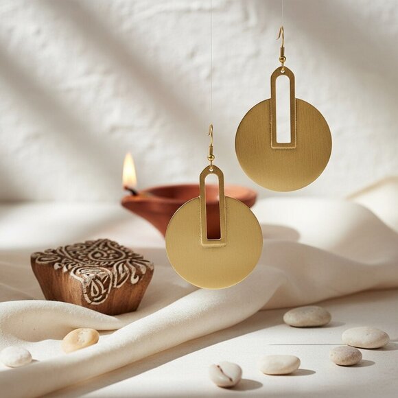 🆕️Boho Luxe Statement Indian Artisanal Brass & Iron Earrings 3"L Handmade - Picture 12 of 12